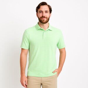 Fish Hippie Mens Polo Collection Shirt Green Stripe Short Sleeve Cotton Size L